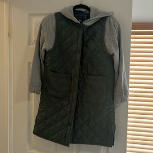 Only worn once…unisex and to the knee with gray cozy sleeves